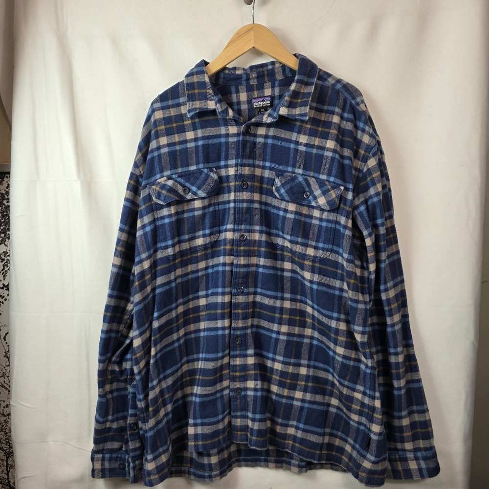 patagonia Men's shirt plaid Long-Sleeved Fjord Flannel xxl blue